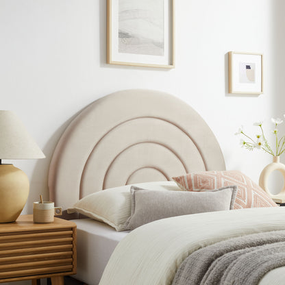Oatmeal beige upholstered arched twin headboard