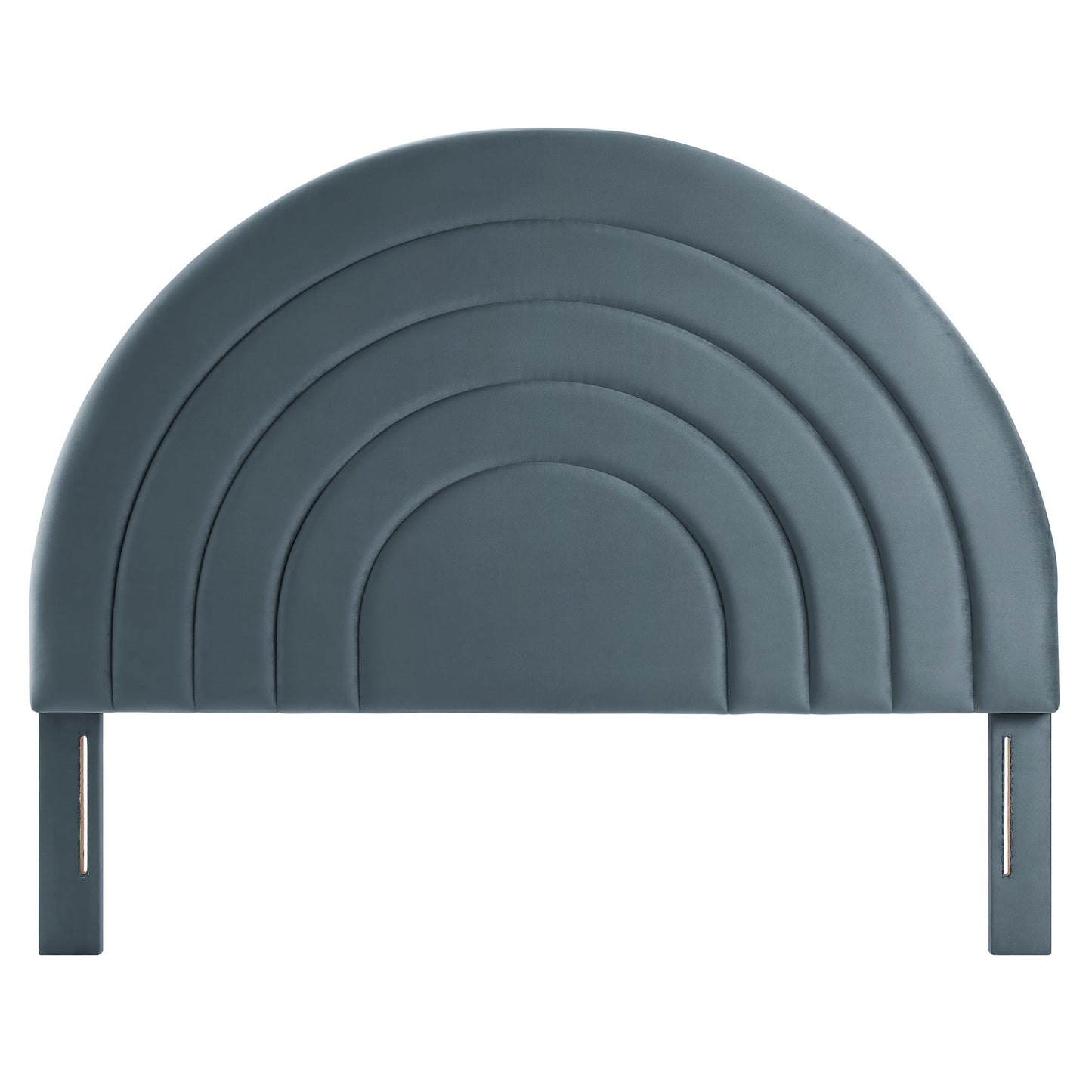 Blue-gray padded arch panel with concentric semicircles and metal mounting brackets on sides.