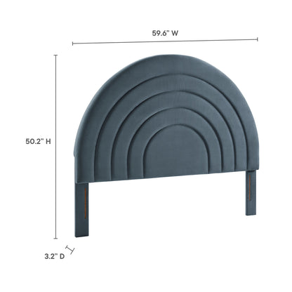 Dark blue arched rainbow headboard with nested curves; decorative accent piece, 59.6W x 50.2H x 3.2D