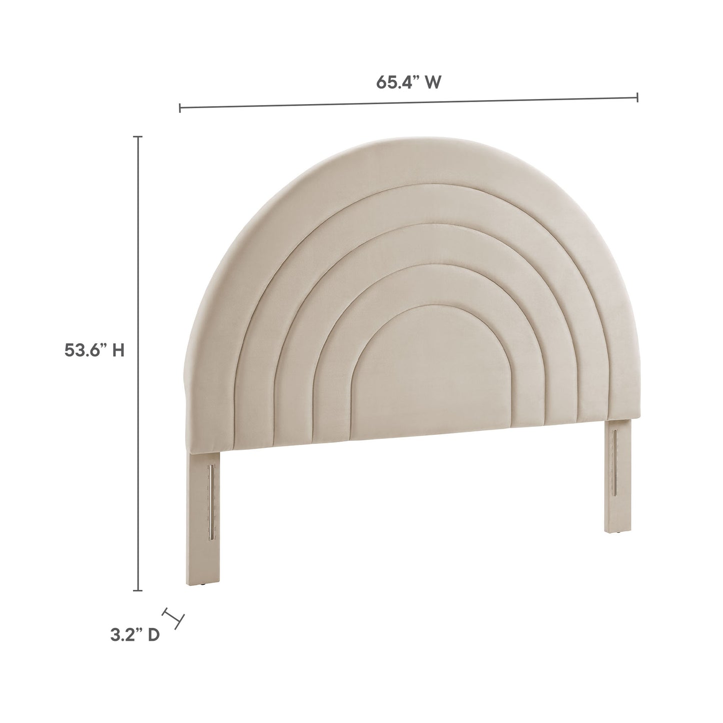Gray arched queen headboard in performance velvet with nested curved panels; 65.4"W x 53.6"H x 3.2"D