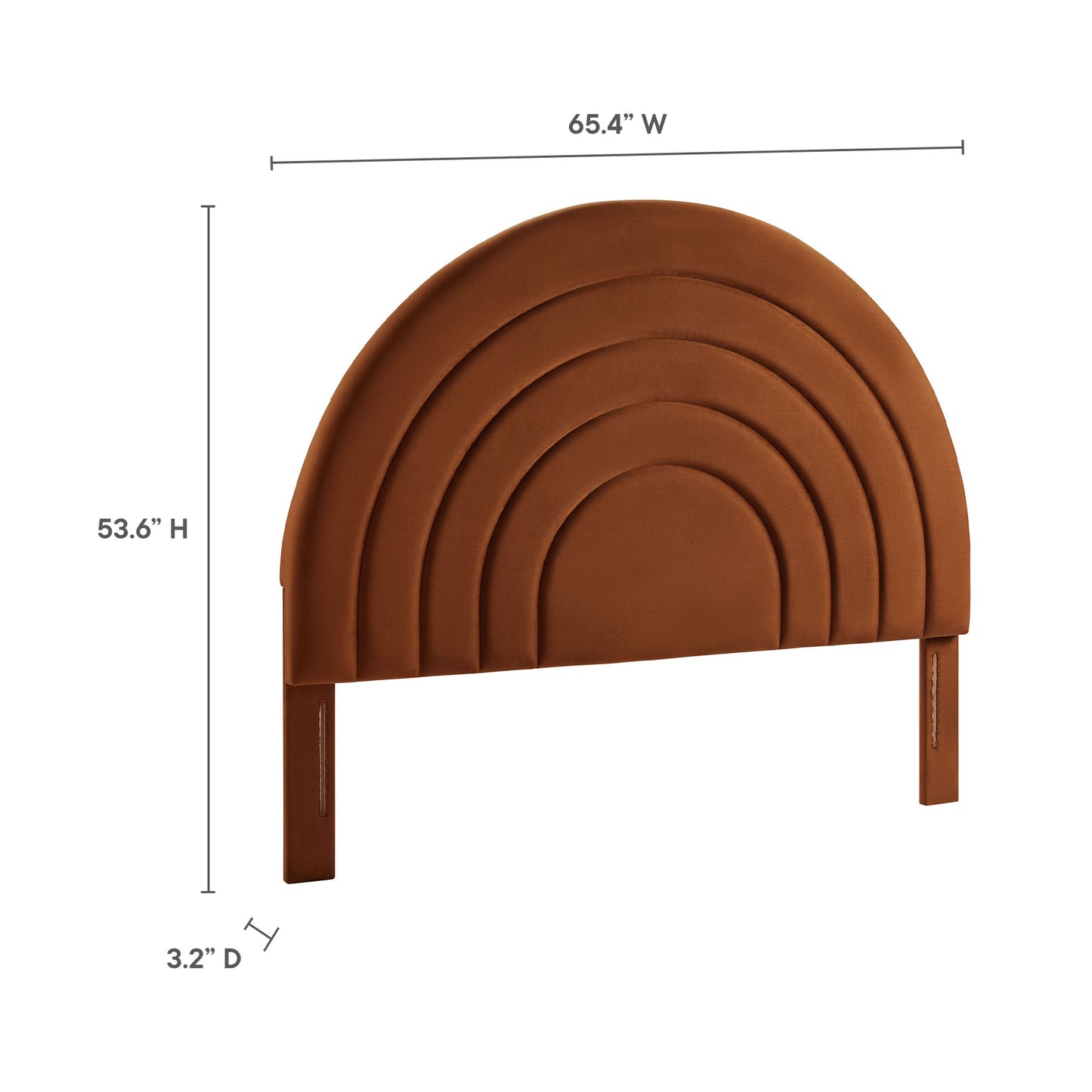 Brown leather-look stacked-arch headboard with concentric arches and legs for bed frame.
