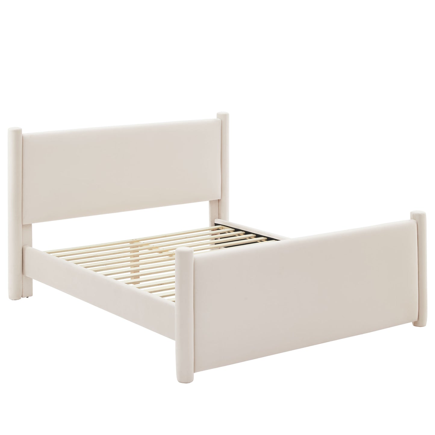Ivory velvet king platform bed