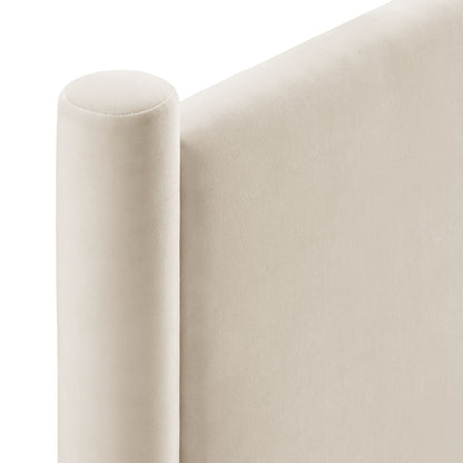 Ivory performance velvet twin headboard for a bedroom, modern upholstered design.