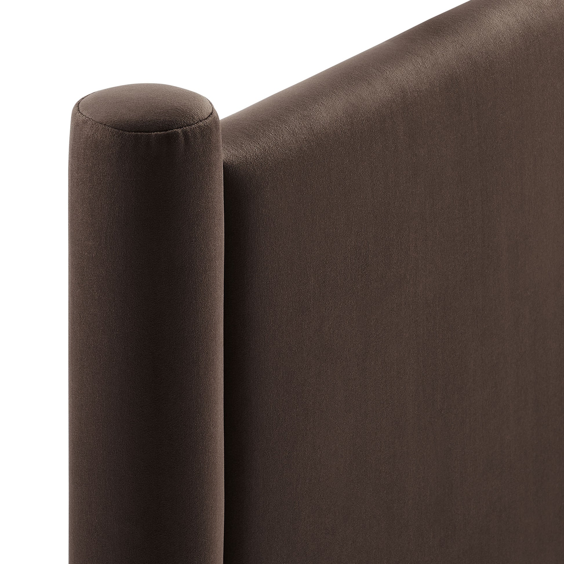Brown headboard in performance velvet fabric.