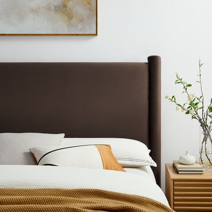 Dark brown velvet full headboard.