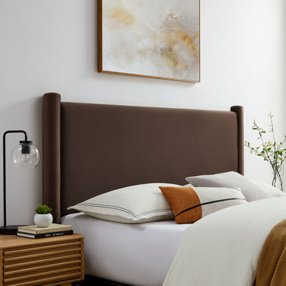 Brown upholstered full headboard for a bed