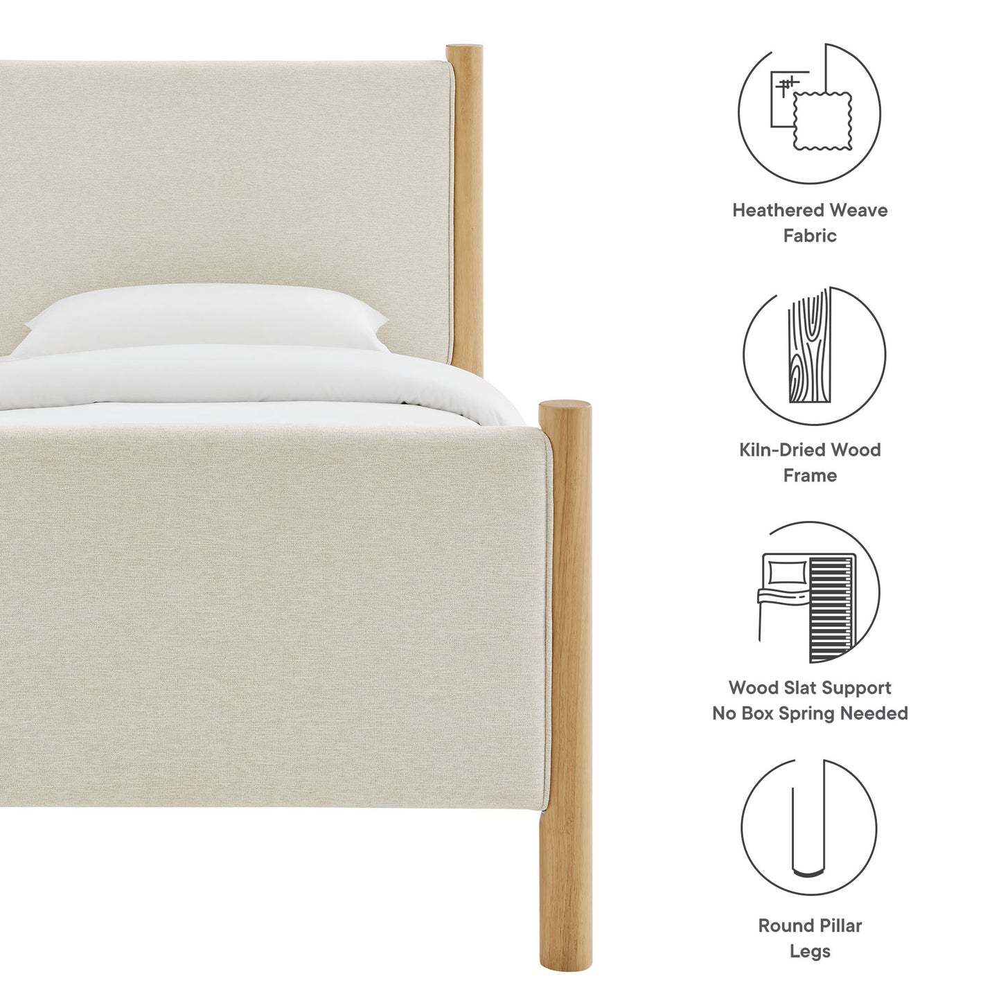 Modway - Maven Twin Size Fabric Upholstered Platform Bed by Modway  Bedroom Beds Ivory - MOD-7183-HEI-OAK