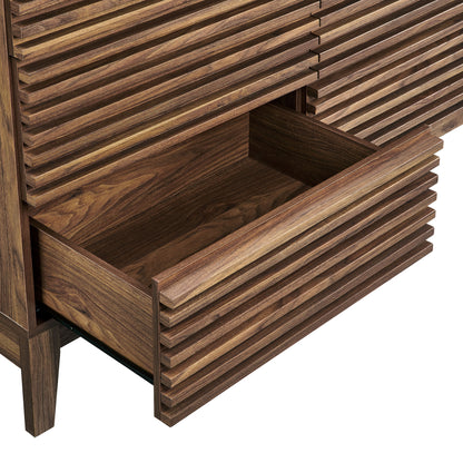 Walnut-finish 6-drawer dresser with horizontal slat panels
