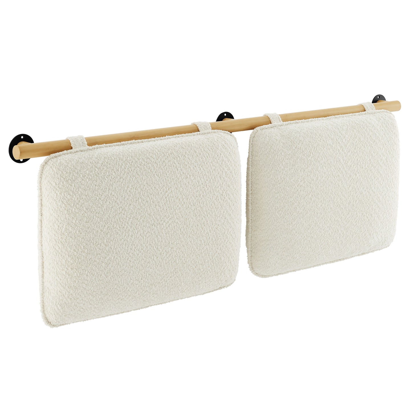 Cream chenille upholstered queen headboard wall-mounted.