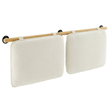 Cream chenille upholstered queen headboard wall-mounted.