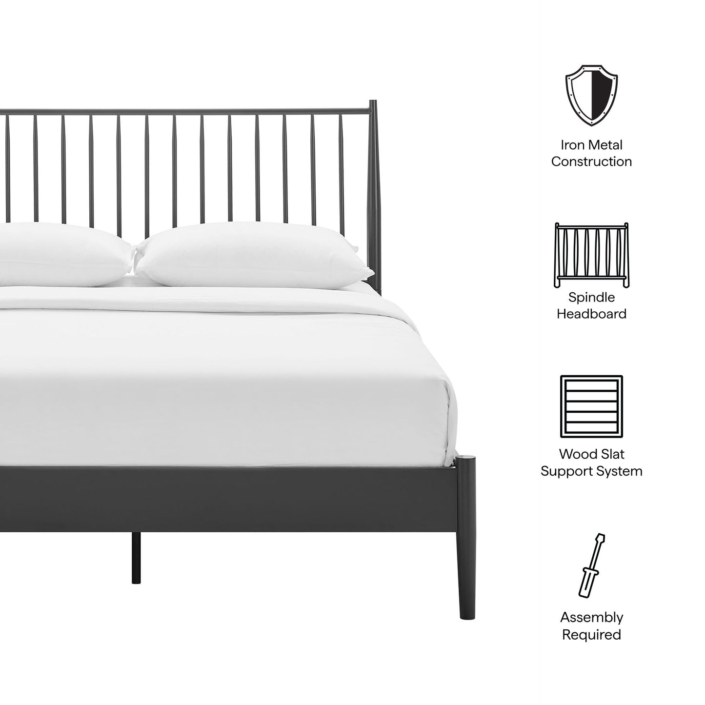 Modway - Adair Spindle Metal Queen Platform Bed by Modway  Bedroom Beds Black - MOD-7219-CHA
