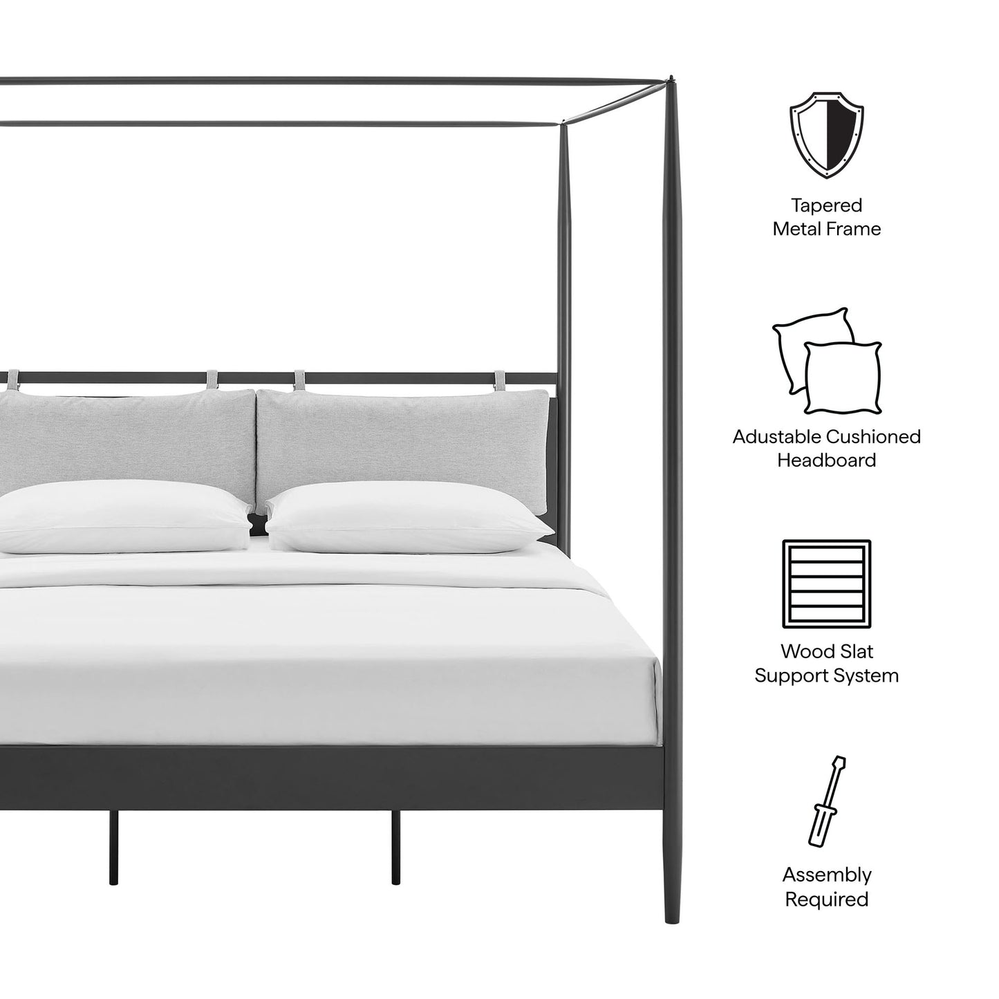 Modway - Marlowe 4-Poster Canopy Metal King Platform Bed by Modway  Bedroom Beds Black - MOD-7224-CHA-NPT
