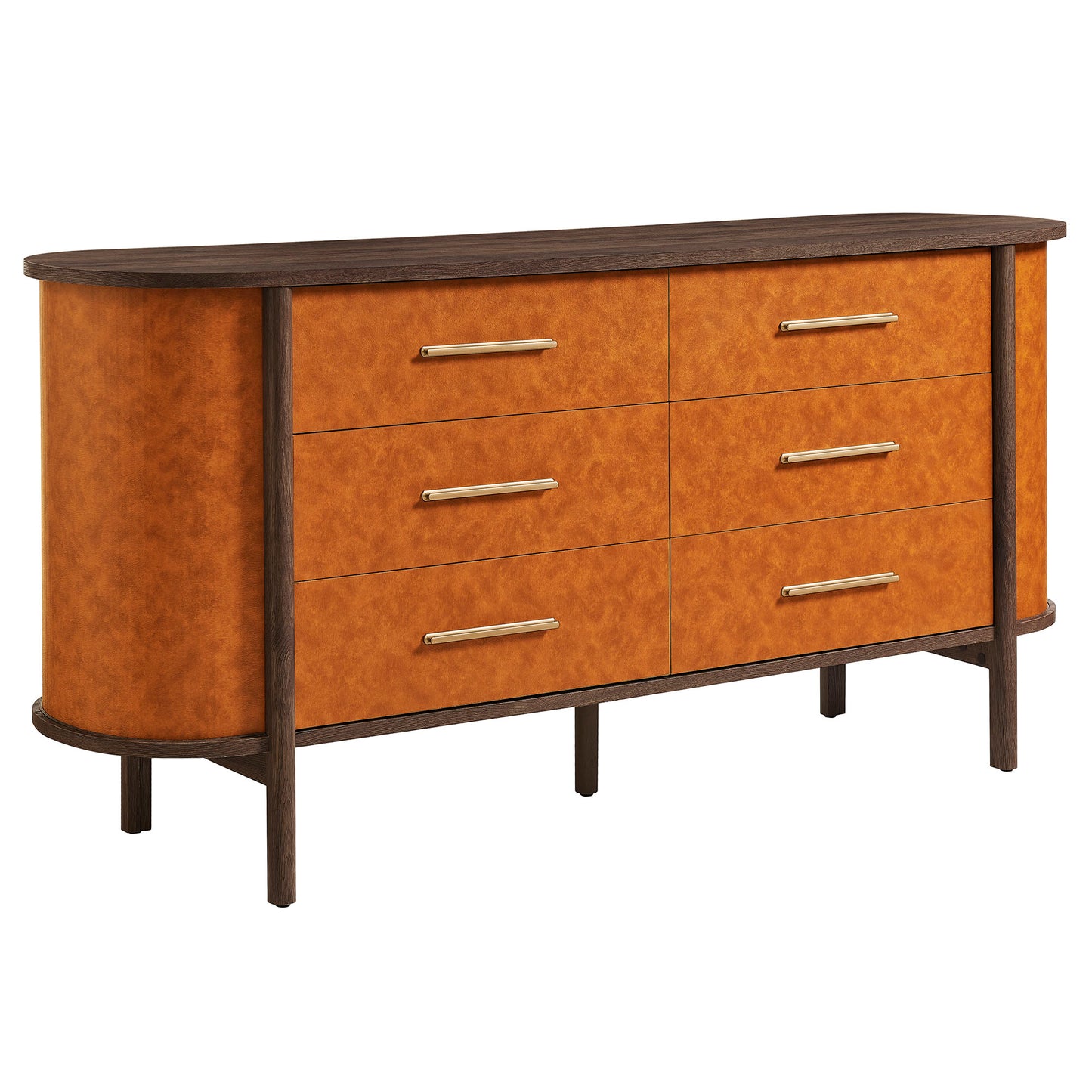 Modway - Coralie Curved 6-Drawer Vegan Leather Oval Dresser by Modway Bedroom Case Goods Walnut Tan - MOD-7228-WAL-TAN