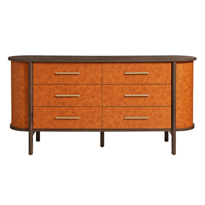 Modway - Coralie Curved 6-Drawer Vegan Leather Oval Dresser by Modway Bedroom Case Goods Walnut Tan - MOD-7228-WAL-TAN