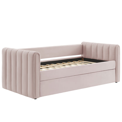 Modway - Veyla Channel Tufted Performance Velvet Twin Daybed With Trundle by Modway Bedroom Beds Pink - MOD-7234-PNK