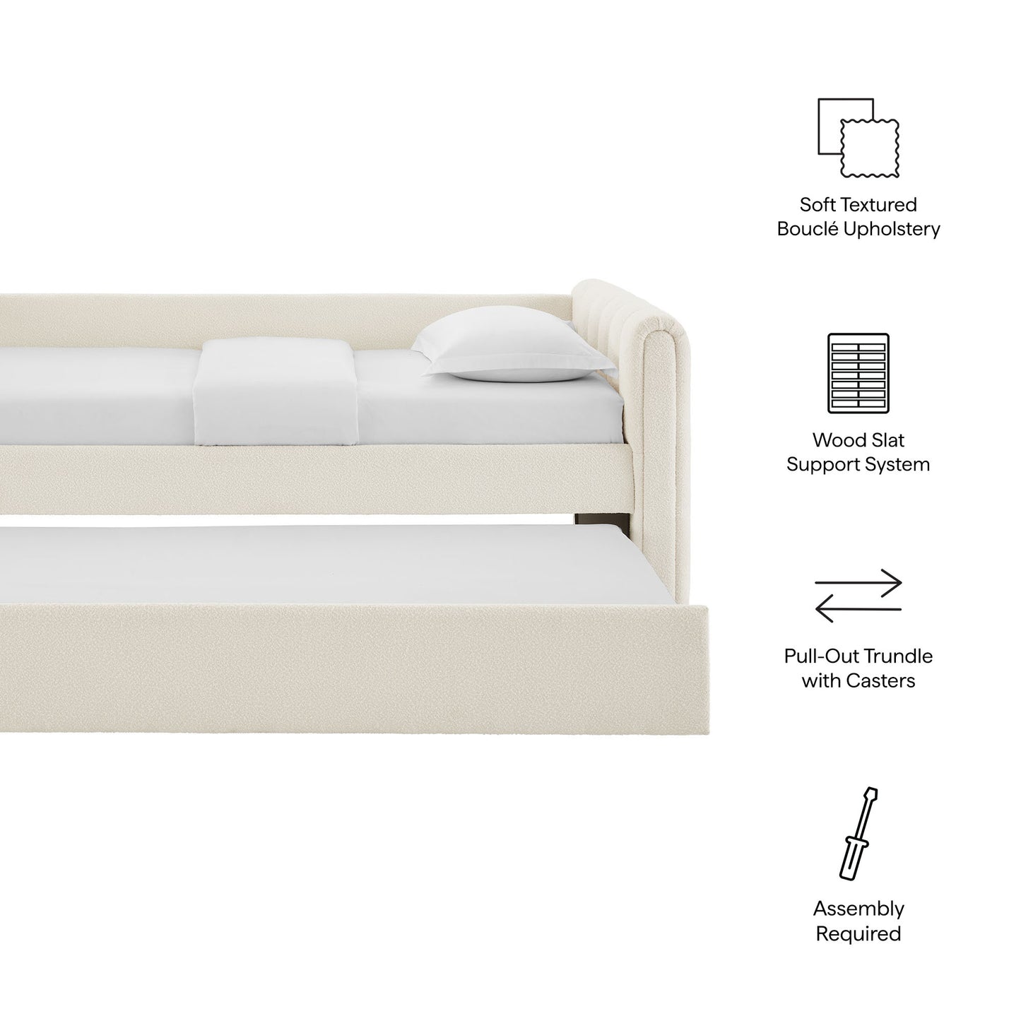 Modway - Veyla Channel Tufted Boucle Twin Daybed With Trundle by Modway Bedroom Beds Cloud - MOD-7235-CLO