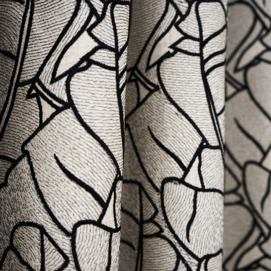 JF Fabrics JF Studio MONSTERA 99 Fabric Transitional,Contemporary,Floral Black  Embroidery,Linen,Texture,Linen Texture - 7629899 SJ101
