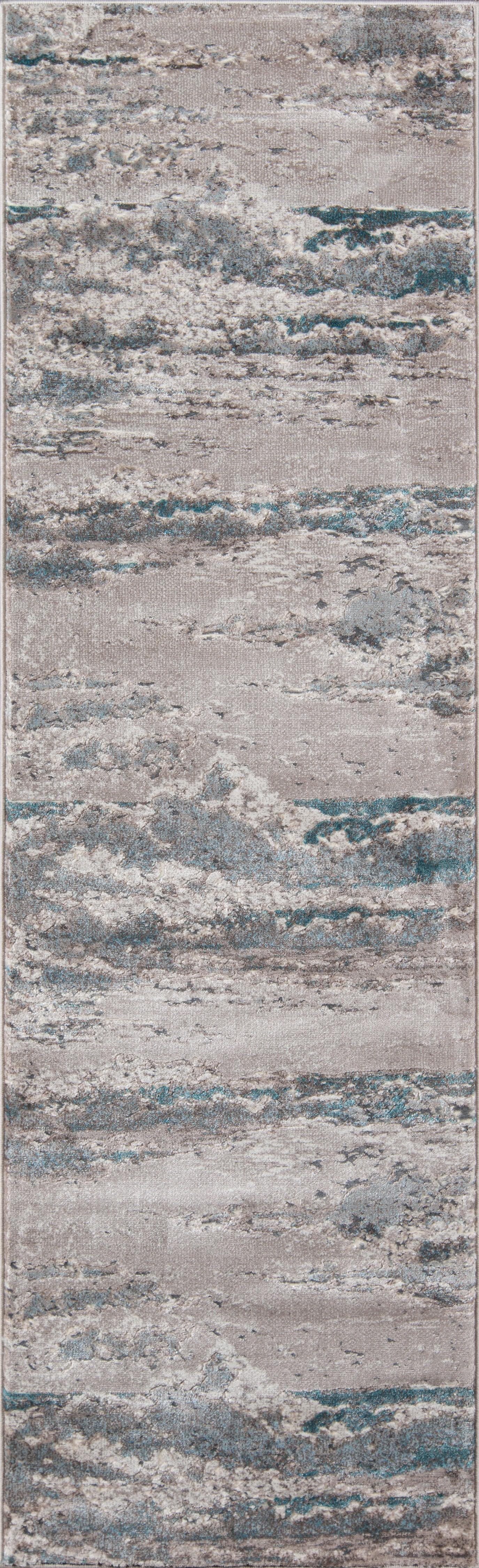 Monterey rug, rectangular, beige-gray base with teal distressed accents; soft textured modern area rug for living rooms