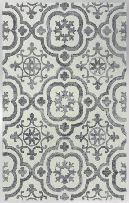 Rug with a modern geometric pattern in a neutral transitional color palette, 9' x 12'.
