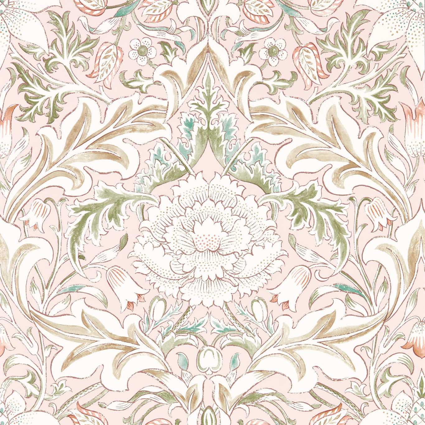 MORRIS & CO Simply Severn Wallpaper Contemporary, Floral Cochineal,Willow  Gravure - Wide Width Printed Wallpaper - MSIM217073