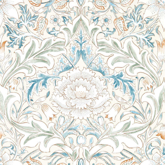 MORRIS & CO Simply Severn Wallpaper Contemporary, Floral Bayleaf,Annatto  Gravure - Wide Width Printed Wallpaper - MSIM217074