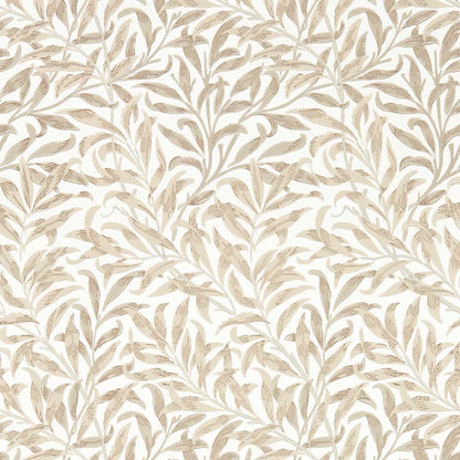 William Morris Willow Boughs Wallpaper in Linen by Morris & Co with flowing willow branches and delicate botanical leaves in soft neutral linen tones. Classic Arts & Crafts wallpaper for elegant living rooms, bedrooms, dining rooms, hallways, and feature walls.