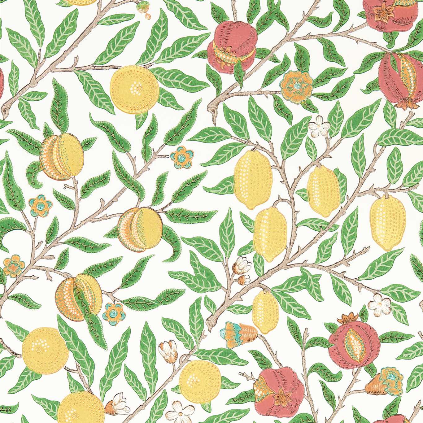 MORRIS & CO Fruit Wallpaper Leaves , Trees Leaf Green,Madder  Surface- Printed Wallpaper - MSIM217086