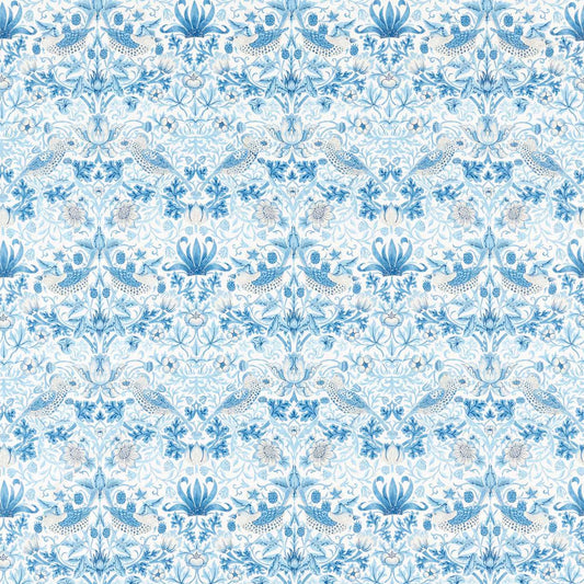 MORRIS & CO Strawberry Thief Fabric Leaves , Trees Woad   - MSIM226916