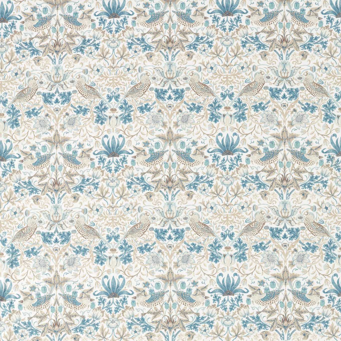 MORRIS & CO Strawberry Thief Fabric Leaves , Trees Slate,Vellum   - MSIM226917