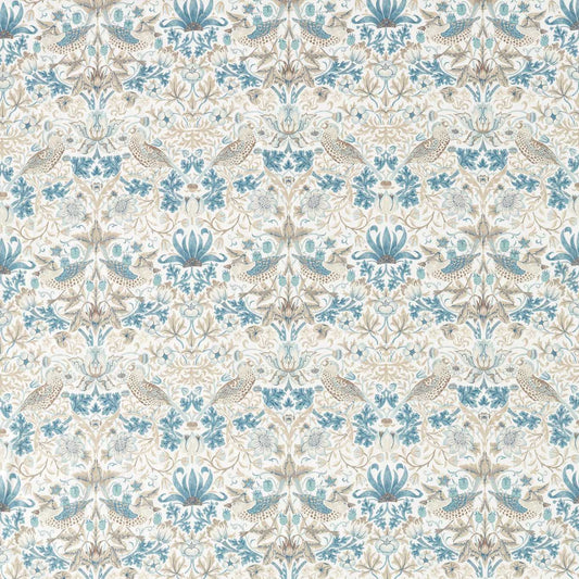 MORRIS & CO Strawberry Thief Fabric Leaves , Trees Slate,Vellum   - MSIM226917