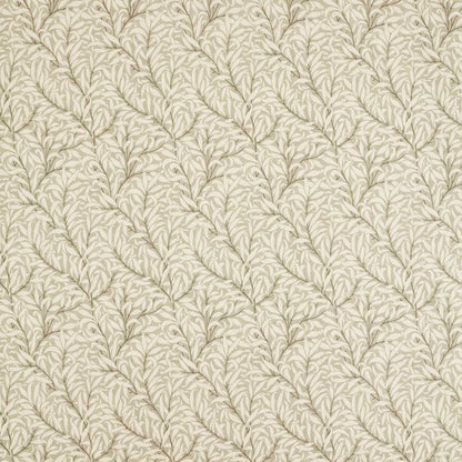 Beige fabric with a cream leafy botanical pattern and repeating diagonal branches.