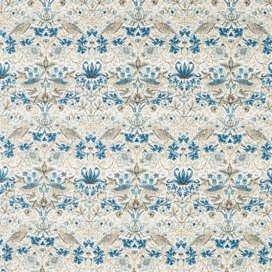 MORRIS & CO Strawberry Thief WW Fabric Birds Mineral Blue,Linen   - MSWW227287