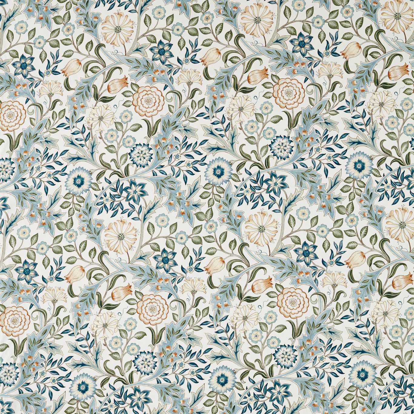 MORRIS & CO Wilhelmina WW Fabric Classic Floral Soft Blue,Peach   - MSWW227293