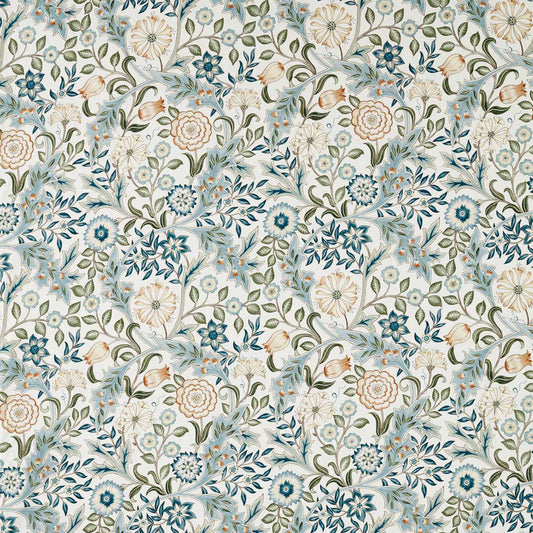 MORRIS & CO Wilhelmina WW Fabric Classic Floral Soft Blue,Peach   - MSWW227293