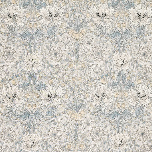 MORRIS & CO Pure Honeysuckle & Tulip Sheer WW Fabric Classic Floral Soft Blue,Linen   - MSWW227300