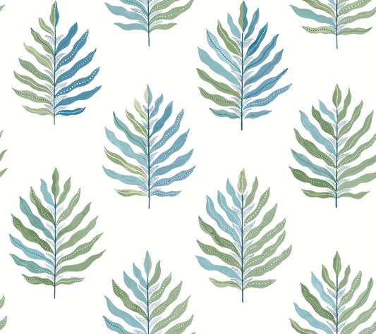 York Wallcoverings Montecito Miramar Lush Wallpaper Coastal Botanical Blues   - MT5602