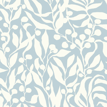 York Wallcoverings Montecito Olive Mill Sky Blue Wallpaper Coastal Botanical Blues   - MT5612
