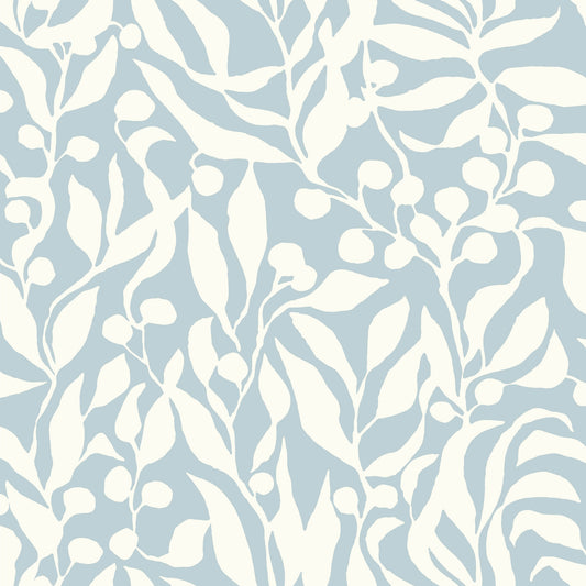 York Wallcoverings Montecito Olive Mill Sky Blue Wallpaper Coastal Botanical Blues   - MT5612
