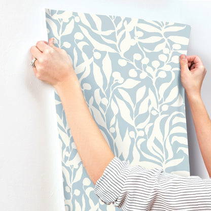 York Wallcoverings Montecito Olive Mill Sky Blue Wallpaper Coastal Botanical Blues   - MT5612