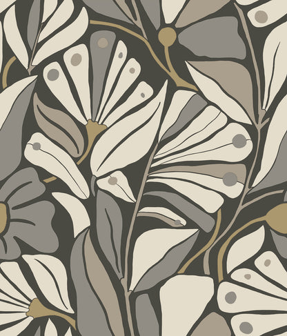 York Wallcoverings Montecito Cabana Club Onyx Wallpaper Coastal Botanical Greys   - MT5626
