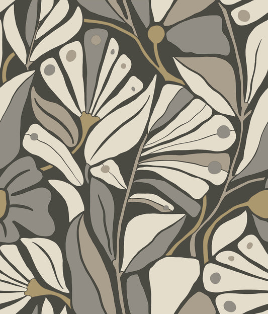 York Wallcoverings Montecito Cabana Club Onyx Wallpaper Coastal Botanical Greys   - MT5626