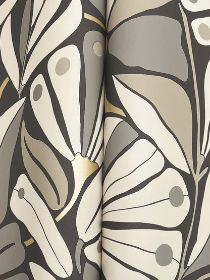 York Wallcoverings Montecito Cabana Club Onyx Wallpaper Coastal Botanical Greys   - MT5626