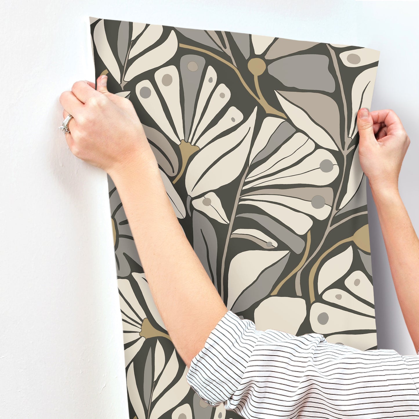 York Wallcoverings Montecito Cabana Club Onyx Wallpaper Coastal Botanical Greys   - MT5626