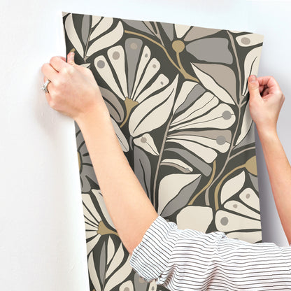 York Wallcoverings Montecito Cabana Club Onyx Wallpaper Coastal Botanical Greys   - MT5626