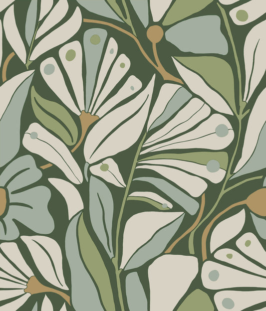 York Wallcoverings Montecito Cabana Club Lush Wallpaper Coastal Botanical Greens   - MT5627