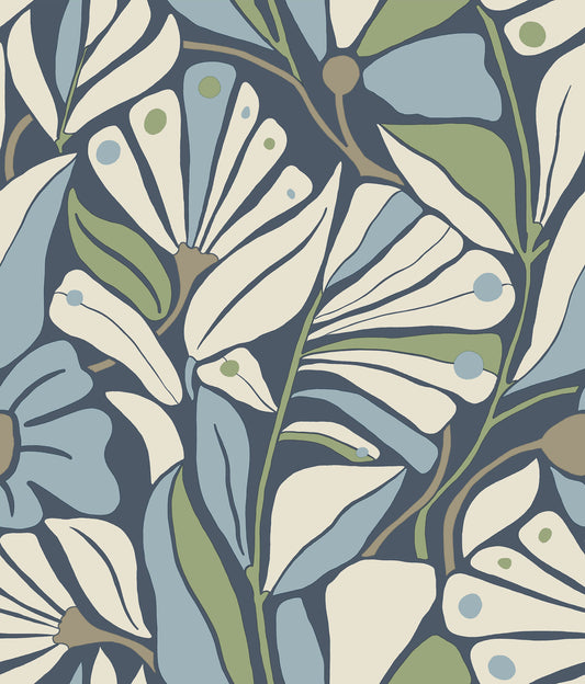York Wallcoverings Montecito Cabana Club Sea Wallpaper Coastal Botanical Blues   - MT5628