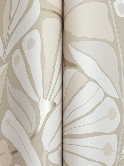 York Wallcoverings Montecito Cabana Club Fog Wallpaper Coastal Botanical Beiges   - MT5629