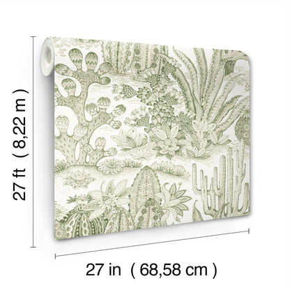 York Wallcoverings Montecito Lotus Land Cacti Palm Wallpaper Eclectic Novelty Greens   - MT5631