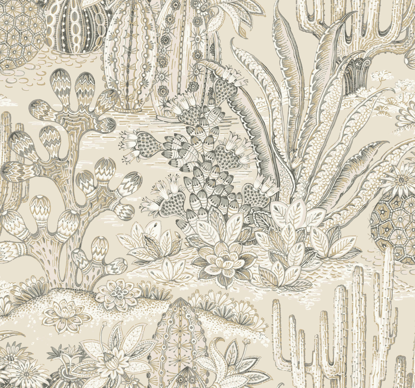 York Wallcoverings Montecito Lotus Land Cacti Dune Wallpaper Eclectic Novelty Beiges   - MT5633