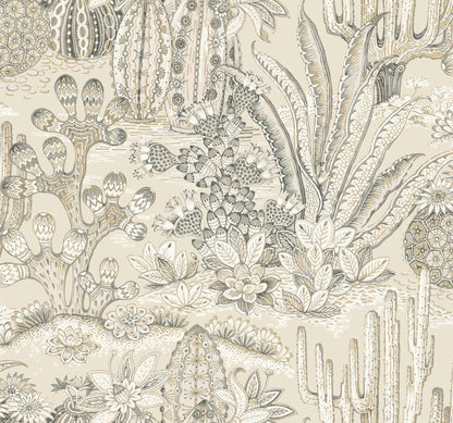 York Wallcoverings Montecito Lotus Land Cacti Dune Wallpaper Eclectic Novelty Beiges   - MT5633